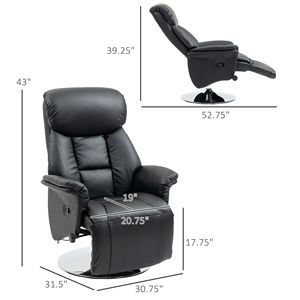Adjustable PU Leather Swivel Recliner <b>Chair</b> with Steel Base Black; <b>Padded</b> Arms Footrest and Handle Mechanism Sponge Filled - Product Image 3
