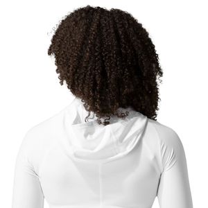 Women's White Full Zip Performance Hoodie Long Sleeve Breathable Stretch Gym <b>Workout</b> Running Fitness Activewear <b>Jacket</b> - Product Image 5