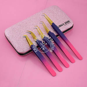 Pince à cils extension de cils à pointe en fibre pince à épiler russe méga Volume pince à épiler en acier inoxydable 5 pièces 45 90 degrés léger - Product Image 4