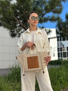 Straw <b>Beach</b> <b>Bag</b>, Woven Cotton Rope with Leather <b>Bag</b>, Straw <b>Bag</b> <b>Large</b>, Straw <b>Bag</b> <b>Beach</b>, Shopping Basket, Cotton Rope <b>Bag</b>, Summer - Product Image 4
