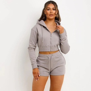 Prix compétitif, qualité supérieure, sweat à capuche court à fermeture éclair à manches longues et short avec impression de logo personnalisé - Product Image 2