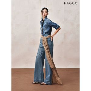 Q777 Pantalones Vaqueros de Mezclilla Rectos de Cintura Alta para Mujer, Fabricante de Jeans de Corte Clásico, OEM Personalizado - Product Image 3