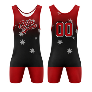 <b>Men</b> Red Black Sublimated <b>Wrestling</b> <b>Singlet</b> Polyester Lightweight <b>Wrestling</b> Uniform Sleeveless Athletic Competition Training - Product Image 1