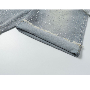 Pantalones Cortos Bermuda de Mezclilla para Hombre con Lentejuelas y Pedrería, Diseño de Puntos, Cintura Media, Cierre de Botones, Estilo Casual, Tejido de Lona - Product Image 3