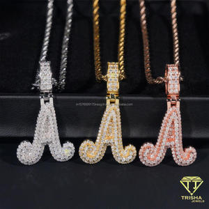 Collier Hip Hop avec pendentif initial D en diamant Moissanite glacé, bijoux personnalisés avec lettres - Product Image 2