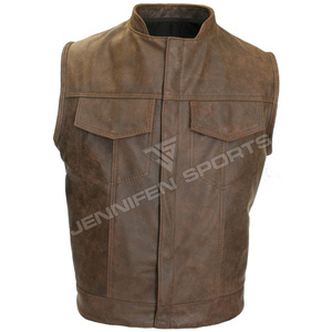 Men's Brown <b>Leather</b> Vests Fashion Turn Down Collar Moto Biker Waistcoat Male Slim Fit Motorcycle <b>Sleeveless</b> <b>Jacket</b> - Product Image 1
