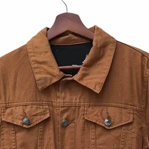 Outdoor Adventure Essential Solid Brown Embroidered Button-down Placket <b>Cropped</b> Jean <b>Jacket</b> Custom Men's Relaxed Fit Vintage - Product Image 2