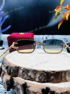 Gafas de sol sin montura con incrustaciones de diamantes, montura de plata 925 con diamantes de moissanita VVS de corte pera, corte único en la lente, gafas de moda unisex. - Product Image 3