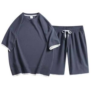 เสื้อยืดและกางเกงขาสั้นชุดเซ็ต 2 ชิ้นสำหรับผู้ชาย ชุดกีฬาลำลอง ไซส์ใหญ่ ผ้าฝ้าย โอเวอร์ไซส์ สไตล์ไฮสตรีท ชุดคู่สำหรับผู้ชาย - Product Image 4