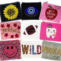 Pochette à monnaie multicolore en tissu de coton perlé, brodée à la main, mini sac à main avec fermeture éclair et bandoulière chaîne, promotionnel pour homme