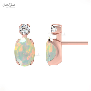 Verified Supplier 7x5mm Ethiopian <b>Opal</b> Studs 14k Solid <b>Gold</b> Diamond Accent Earrings Wedding Anniversary Gift Wholesale Lost - Product Image 2