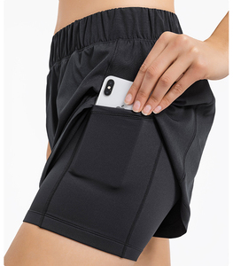 Shorts de course pour femmes à taille haute, respirants, à séchage rapide, en polyester 100% écologique, avec logo personnalisé, 2 en 1, double couche, vêtements de sport - Product Image 4