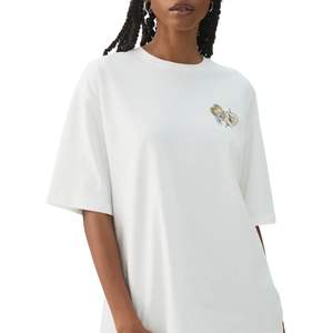 Camiseta de Algodón Oversize para Mujer, con Logotipo Bordado Minimalista, Manga Corta, Estilo Casual Urbano, Precio de Fábrica al por Mayor, Personalizable OEM - Product Image 1