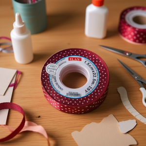 ริบบิ้นผ้าซาติน Ilan ขนาด 1.5 ซม. x 25 หลา สีเบอร์กันดีลายจุด สำหรับงานประดิษฐ์ - Product Image 2