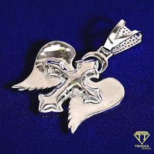 Angel Wing Cross Pendant Necklace with VVS Moissanite Diamonds and 925 Sterling Silver - Product Image 5