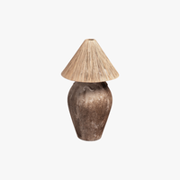 Lampe de sol rustique en terre cuite avec base E27 et source lumineuse LED, base en céramique antique, abat-jour en paille de raphia naturelle