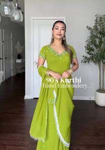 Traje Salwar de Algodón Verde Bordado para Mujer con Dupatta, Ropa Casual Tradicional India y Pakistaní, Corte Holgado hasta el Tobillo - Product Image 2