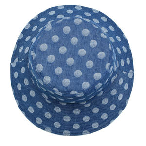 Unisex Polka Dot Denim Bucket <b>Hat</b> Spring Summer Casual Wear Blue <b>Navy</b> Cotton Yarn - Product Image 3