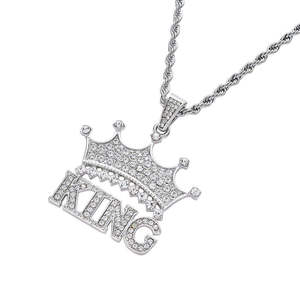 Collar con Colgante de Corona de Rey Iced Out, Plata, Moissanita, Cadena de Cuerda Estilo Hip Hop, Joyería Fina, Regalo para Hombres, Mujeres, Unisex - Product Image 2