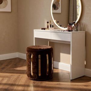 Velvet Round Golden Multiple Strip <b>Ottoman</b> Office <b>Stool</b> Foot Rest <b>Stool</b> Linen Fabric Padded Seat Pouf <b>Ottoman</b> with Round Shape - Product Image 3
