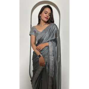Hermoso vestido de noche Stone Work Saree para fiestas - Product Image 4