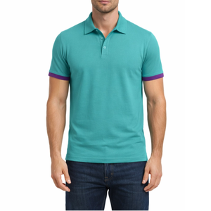 Polo Moderno Gris para Hombre con Cuello Azul Rey en Contraste, Manga Corta, Secado Rápido, para Ejercicio - Product Image 1