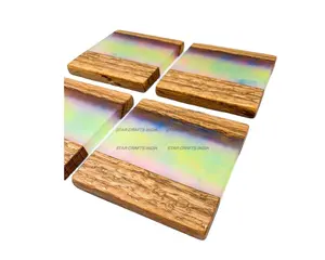 Juego de posavasos de té de resina más Popular de 4 piezas de madera Natural y resina mejor posavasos para decoración de mesa de restaurante de Hotel en casa - Product Image 1