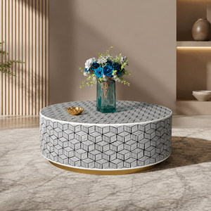 Mesa de Centro Redonda con Patrón Geométrico, Mesa de Té Moderna para Sala de Estar - Product Image 2