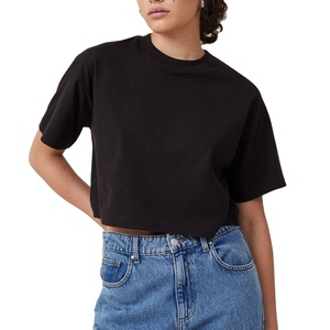 Camiseta de Algodón Lisa de Tallas Grandes, Cuello Redondo, Holgada, Sexy, Deportiva, para Gimnasio, Estampado Digital, Top Corto para Mujer, Venta al por Mayor - Product Image 1