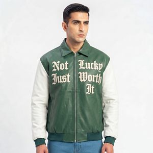 Veste universitaire en cuir PU pour homme, col rabattu, broderie, manches longues, manteau en cuir PU, vestes en cuir de moto pour homme - Product Image 1
