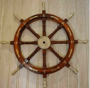 36 Inch Wooden <b>Ship</b> <b>Wheel</b> Wall Decor Brass Anchor Nautical Steering <b>Wheel</b> Marine Theme Home Decor - Product Image 1