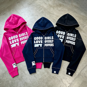 เสื้อฮู้ดซิปผู้ชายผ้าฝ้ายเฟรนช์เทอร์รี่ 100% คุณภาพสูง ปักโลโก้แบบดิสเทรส ตกแต่งด้วยคริสตัล ล้างสีแบบแอซิดวอช - Product Image 2