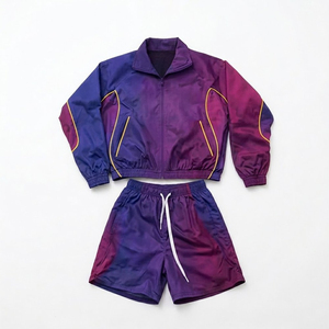 Custom Two Piece Summer Windbreaker Short Jacket Set Zip Nylon Polyester Streetwear Tracksuits Men Hooded - Product Image 1