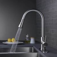 Robinet de cuisine en acier inoxydable SUS304 avec douchette extractible, valve en céramique, finition nickel brossé, design à arc haute pour usage domestique et commercial