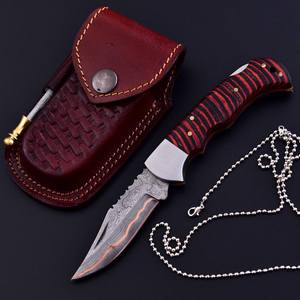 Wholesale Handmade Copper Damascus Folding Knife Red Black Striped Resin Handle EDC Pocket Knife with <b>Fire</b> <b>Starter</b> Manufacturer - Product Image 5