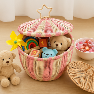 ตะกร้าจัดระเบียบสายกระดาษงานสานมือน้ำหนักเบาตะกร้าสานสะดวก - Product Image 1