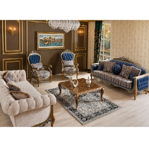 Juego de sofás de diseño elegante y de alta gama para sala de estar, muy vendido, con tapicería azul y beige para uso en interiores, muebles para el hogar. - Product Image 1