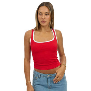 Buy Now Customized Ribbed Cotton <b>Crop</b> Tank <b>Top</b> for Women Sleeveless <b>Red</b> Cami Style Casual Summer Wear womens Tank <b>Top</b> - Product Image 5