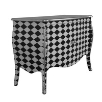 Buffet en bois en noir et blanc monochrome, buffet peint à carreaux, armoire de cuisine pour l'ameublement, meubles de style français