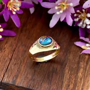 Purple Dahlia <b>Turquoise</b> 925 Sterling Silver Handmade Boho Style <b>Ring</b> Oval Shape Signet Fine <b>RIng</b> For Party Gift For Women - Product Image 2