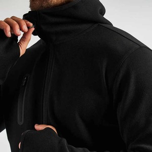 OEM Fitnesskleidung Maßgeschneiderter Einfarbiger Herren-Trainingsanzug Männer Pullover Hoodie und Jogginghose 2-teiliges Set Sportbekleidung mit Reißverschluss Schwarz - Product Image 5