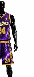 <b>White</b> Stitch <b>Womens</b> Basketball <b>Shorts</b> Purple Gold Lightning Print 24 Crew Neck Sleeveless Heat-Transfer Breathable Spandex/Nylon - Product Image 5