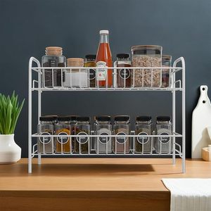 Étagère à vaisselle en métal blanche à 2 niveaux, organiseur de rangement de cuisine pour assiettes et bols - Product Image 4