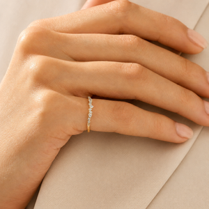 Round Moissanite Diamond Curved Chevron Wedding Band, 14K Gold 18K Gold Platinum, V Shape Contour Bridal <b>Stacking</b> <b>Ring</b> Jewelry - Product Image 1