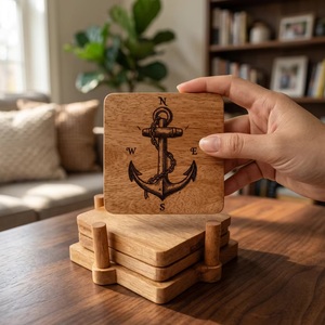Juego de Posavasos Cuadrados de Madera, Diseño Rústico, Hechos a Mano, Reutilizables, 10 cm de Diámetro - Product Image 3