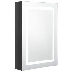 Armoire de salle de bain en MDF noir brillant avec miroir LED, finition mélamine, verre - Product Image 2