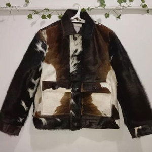 Chaqueta de Piel de Vaca para Hombre, Cuello Camisero, Cierre de Botones, Manga Regular, Estampado Animal, Forro Grueso de Piel Sintética, Estilo Casual de Invierno - Product Image 1