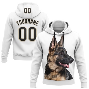 Sudadera con Capucha Deportiva de Diseño 3D Personalizada con Bordado de Pastor Alemán en Blanco, Negro y Crema, Venta Directa de Fábrica - Product Image 1