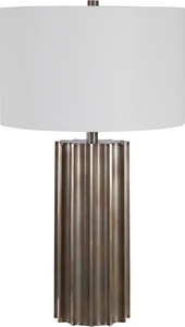Modern Retro Brown Resin <b>Table</b> Lamp Nordic Fluted Base LED <b>Bedside</b> Light Textured Fabric Shade for Bedroom Home Decor - Product Image 2