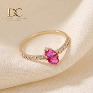 Dainty 9K Solid <b>Gold</b> for Certified Prong <b>Set</b> Lab Grown Hot Pink Tourmaline Lab Grown Diamond Promise Band <b>Ring</b> Jewelry Unisex - Product Image 5